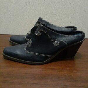 Vintage Western Boho Blue Leather and Suede Cowgirl Mules